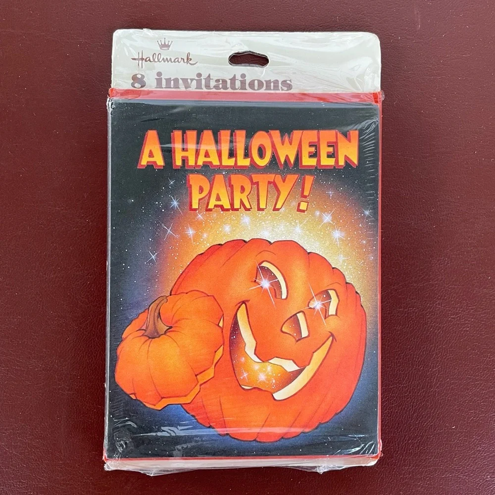 Vintage Hallmark “A Halloween Party!” Jack O Lantern Pumpkin Invitations